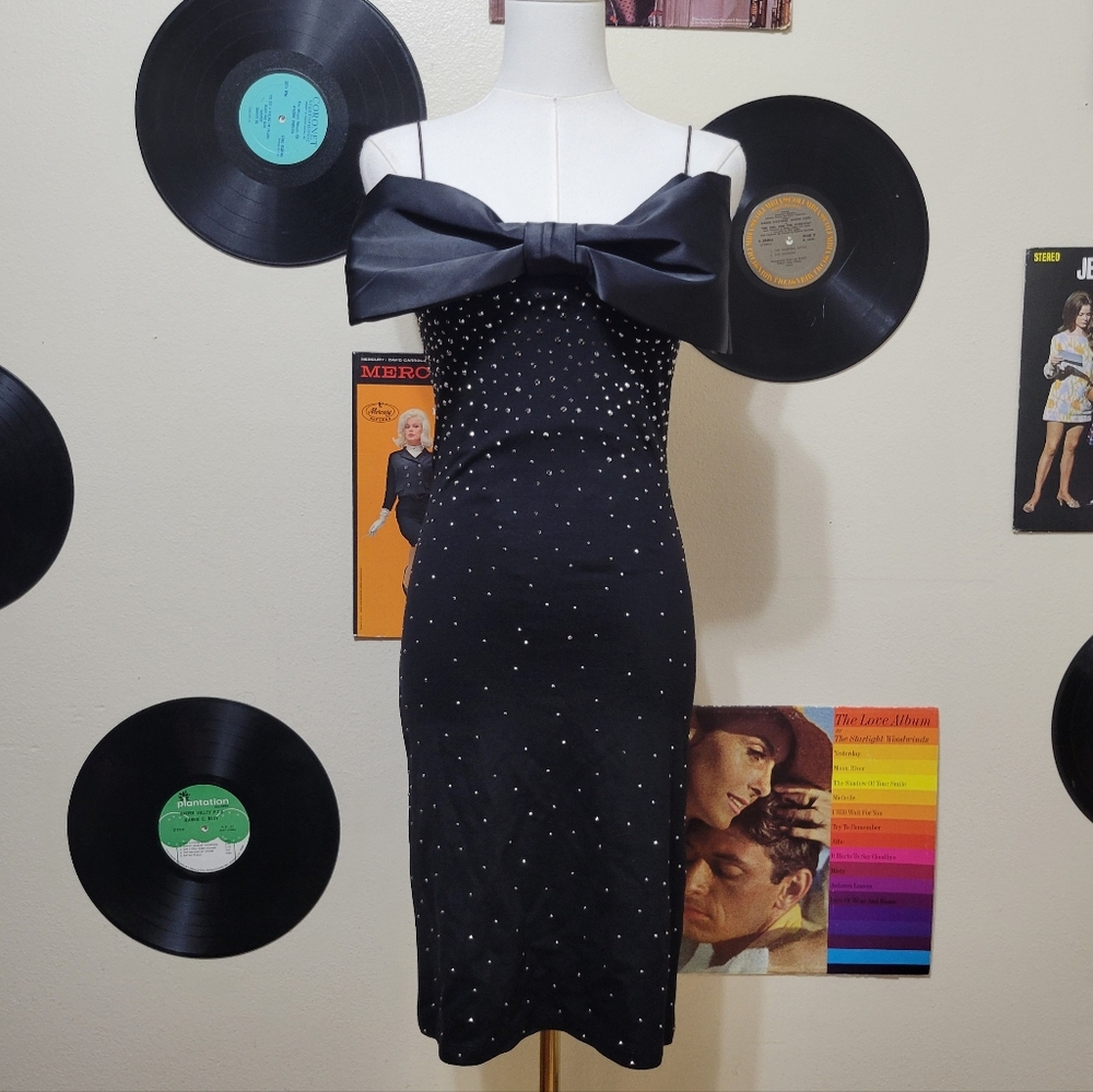 Dolls Kill KikiRiki | Black Bow Rhinestone Mini Dress